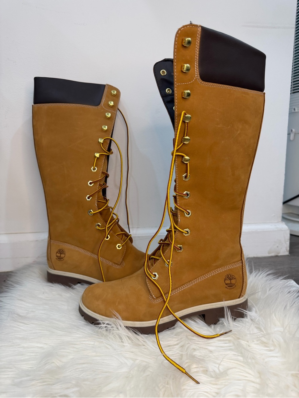 Timberland Women's Tall Lace-Up Boots in Wheat and Dark Brown Collar